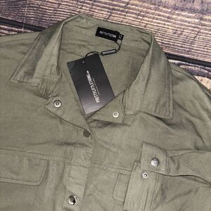 Pretty Little Thing Khaki Cargo oversized popper front shirt dress size 12 NWT